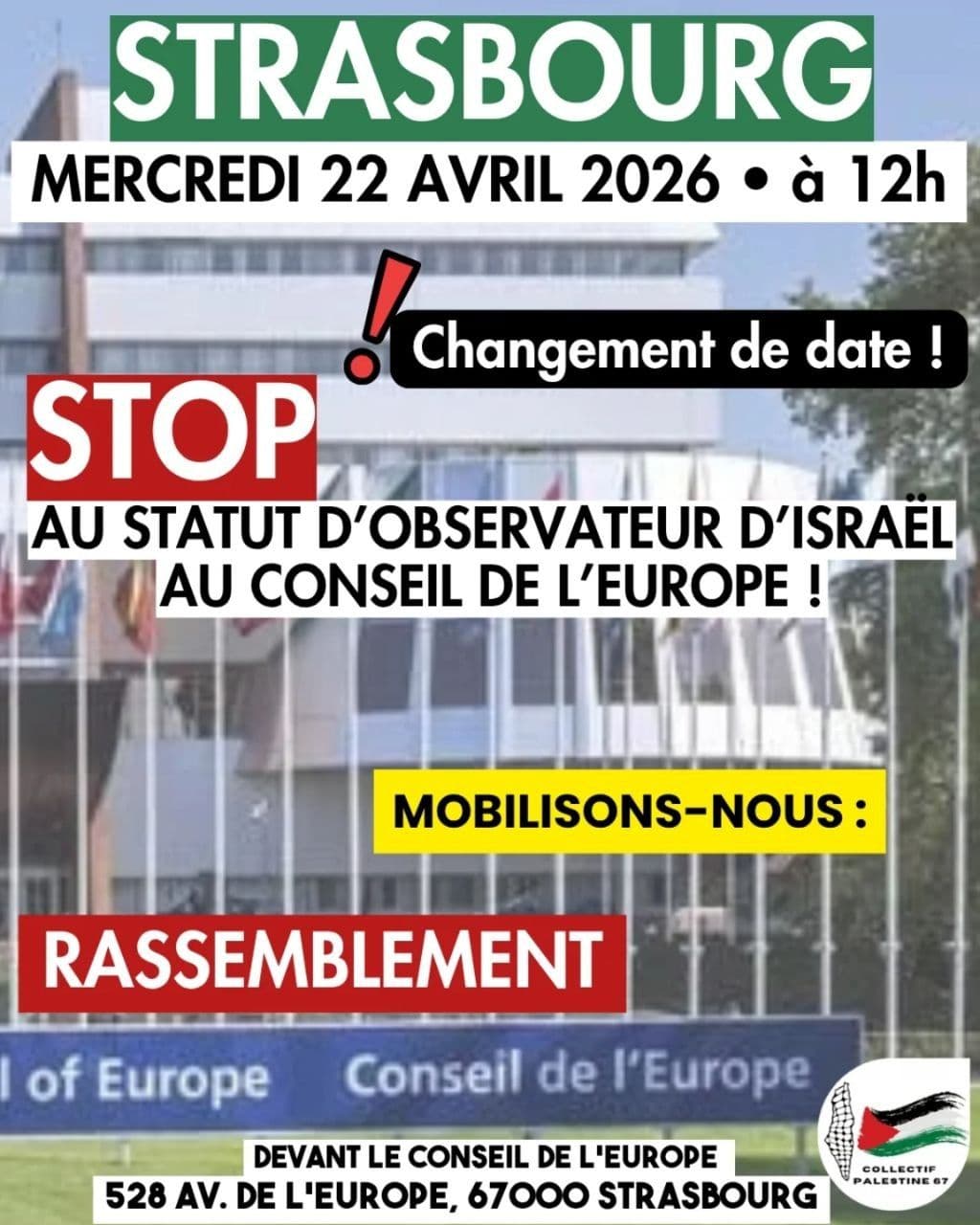 stop AU STATUT D'OBSERVATEUR D'ISRAEL AU CONSEIL DE L'EUROPE !