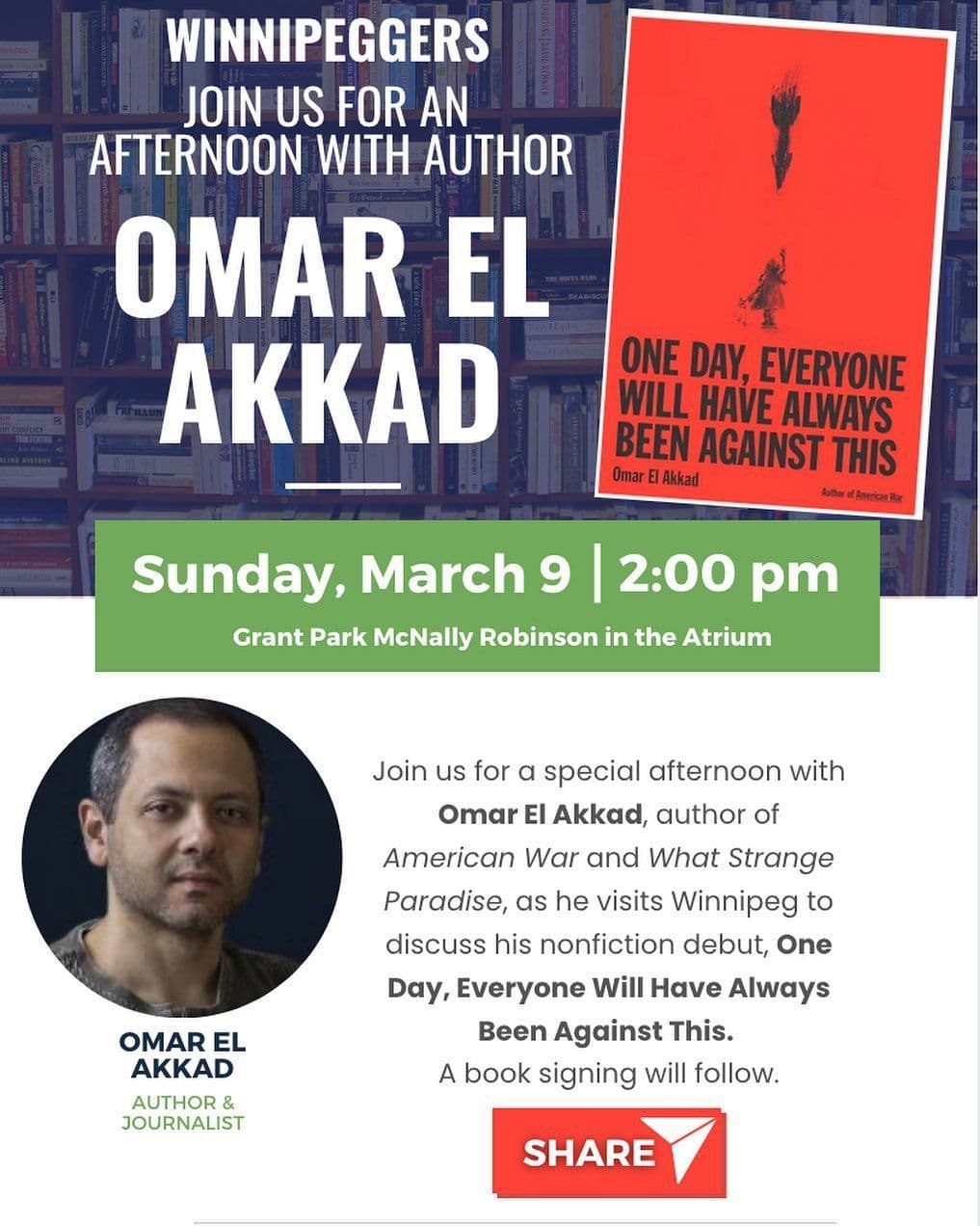 JOIN US FOR AN AFTERNOON WITH AUTHOR OMAR EL AKKAD