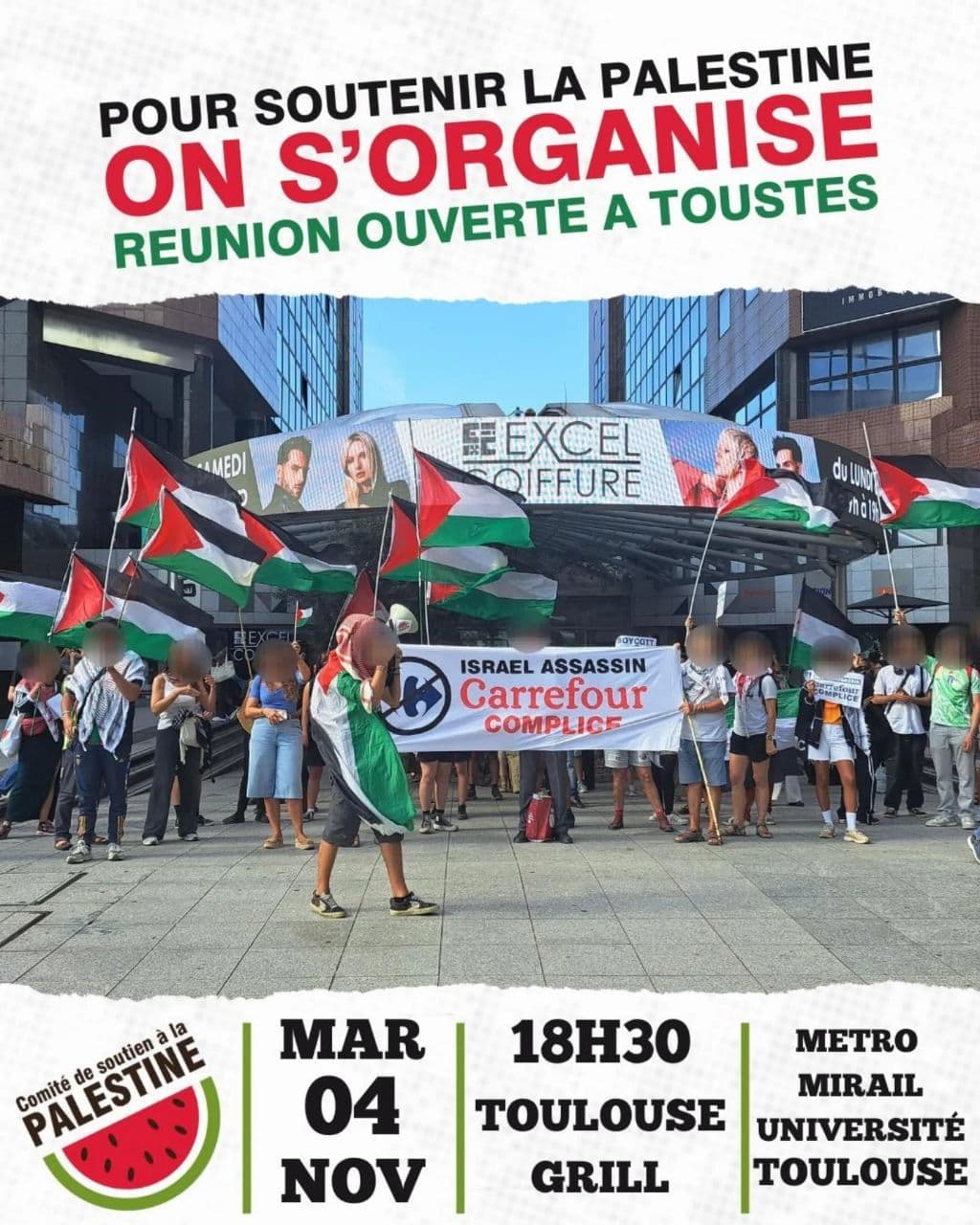 POUR SOUTENIR LA PALESTINE ON S'ORGANISE REUNION OUVERTE A TOUSTES