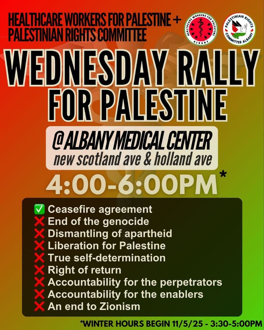 WEDNESDAY RALLY FOR PALESTINE