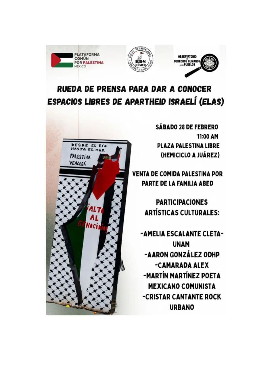 RUEDA DE PRENSA PARA DAR A CONOCER ESPACIOS LIBRES DE APARTHEID ISRAELÍ